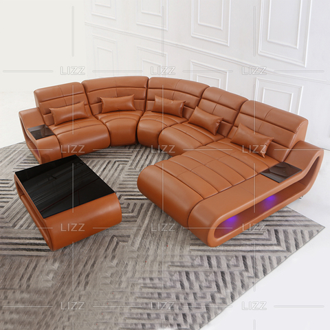 مبل سکشنال قهوه ای تیره Leisure همراه با میز